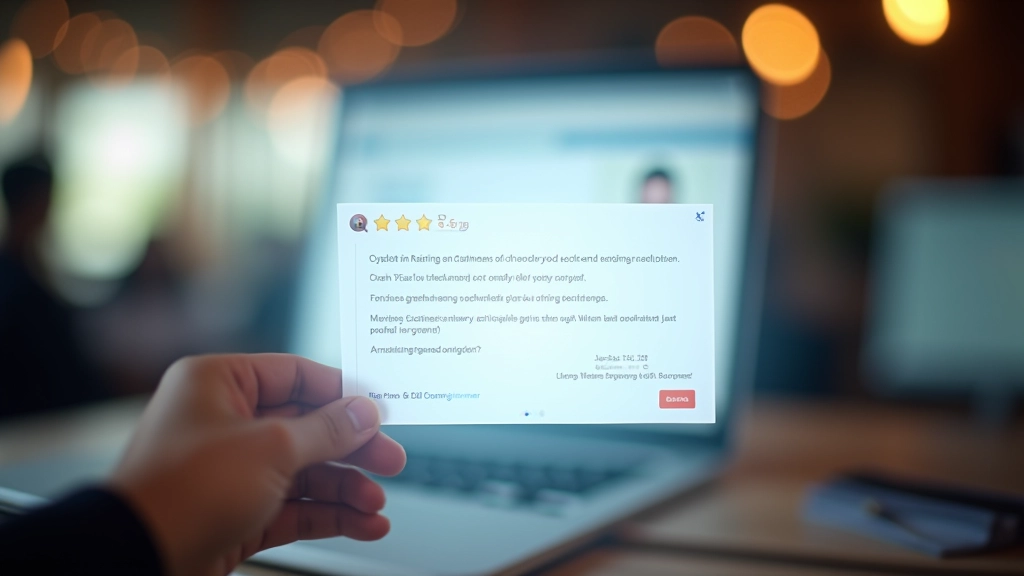 Fünf Sterne-Bewertung mit Kundenfeedback-Text und Foto des Kunden auf einer Karte