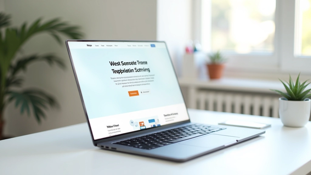 Moderner Laptop auf einem minimalistischen Schreibtisch, zeigt eine gut gestaltete Website mit klarem Hero-Bereich und Call-to-Action-Button
