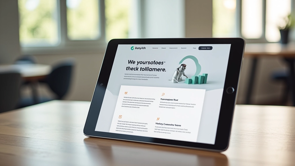 Website-Mockup auf einem Tablet, zeigt einen Hero-Bereich mit Bild, Text und Button im Above-the-Fold-Bereich