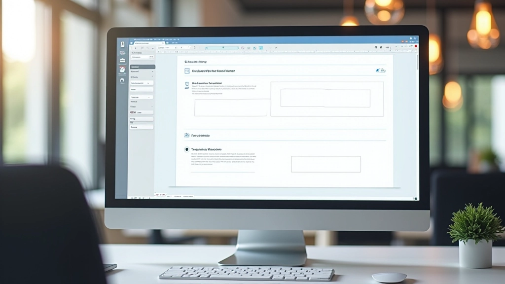 Website-Layout-Diagramm auf Bildschirm mit verschiedenen Sektionen markiert und annotiert, Design-Tools sichtbar